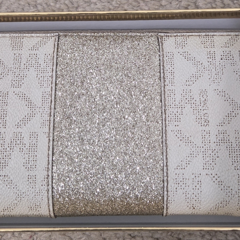 Michael Kors Gray and Gold Wallet with Signature MK Monogram - Picture 4 of 9